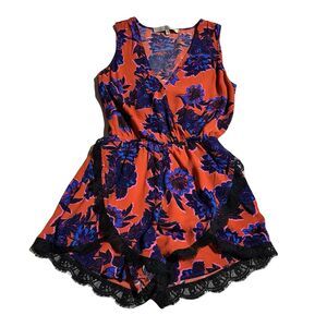 Lovers + Friends Can't Let Go Sleeveless Romper  Floral Print Lace Trim Size XS